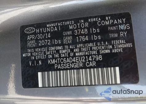 2014 Hyundai Veloster Base W/Black z USA, uszkodzony, nr VIN KMHTC6AD4EU214798